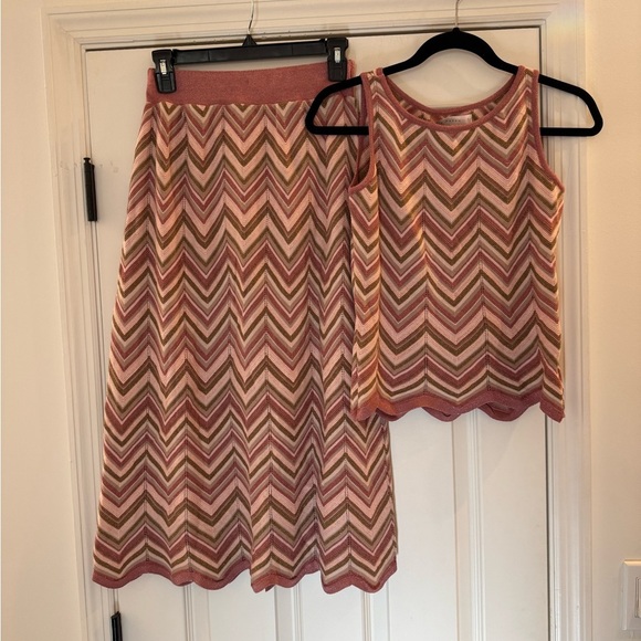 MARIA PAVAN Dresses & Skirts - NWT MARIA PAVAN Zig Zag Knit Saia Midi Skirt Tank 2 Piece Set Pink Green Small